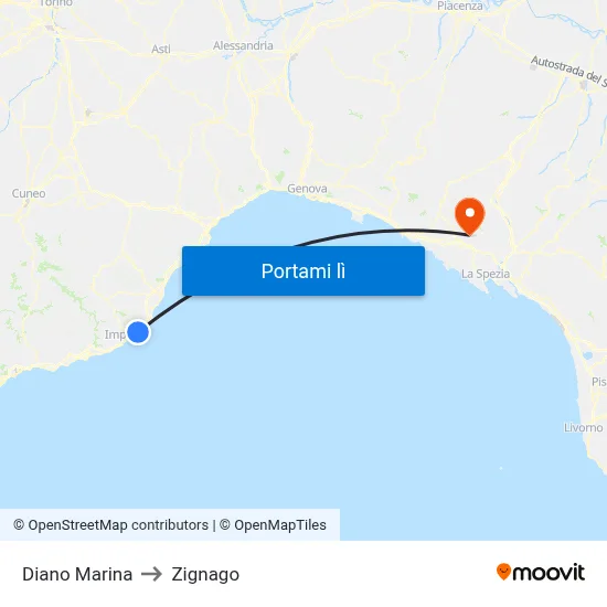 Diano Marina to Zignago map