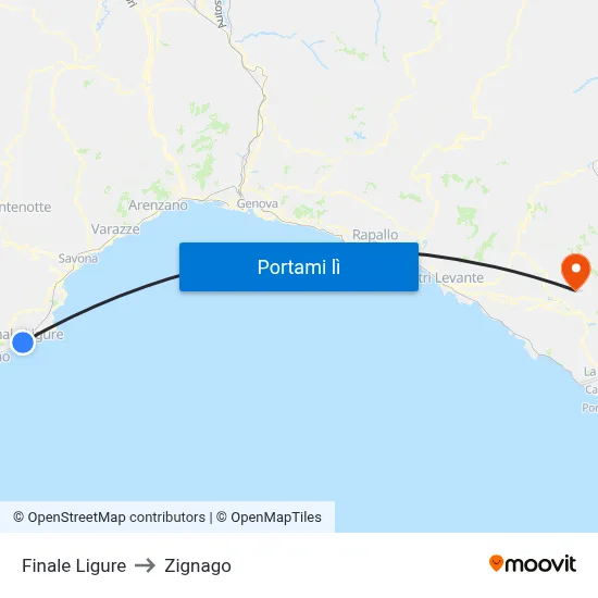 Finale Ligure to Zignago map