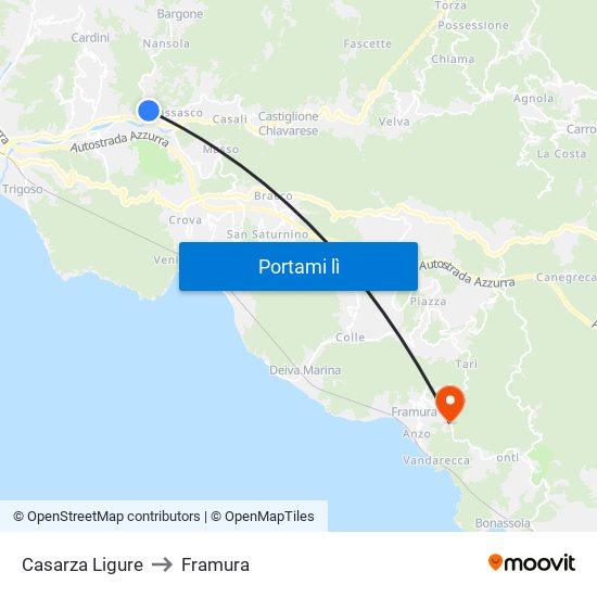 Casarza Ligure to Framura map