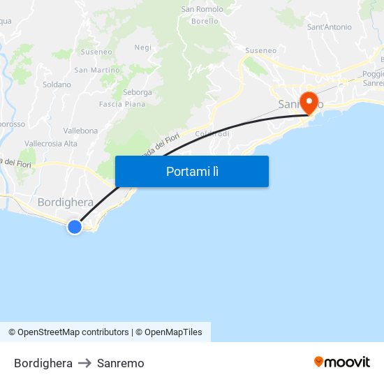 Bordighera to Sanremo map