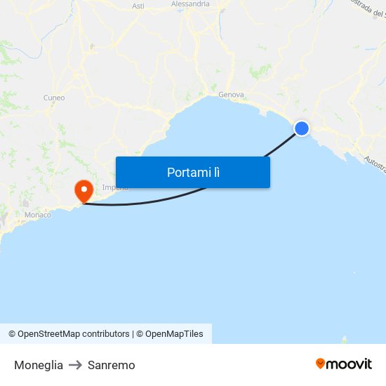 Moneglia to Sanremo map