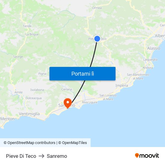 Pieve Di Teco to Sanremo map