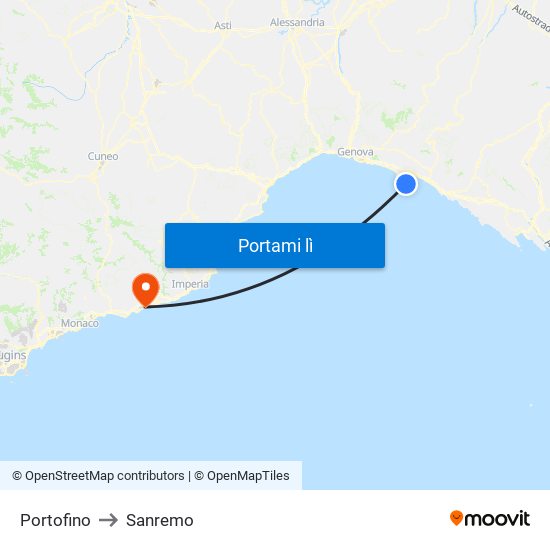 Portofino to Sanremo map