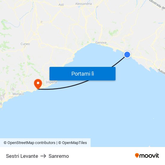 Sestri Levante to Sanremo map