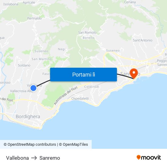 Vallebona to Sanremo map