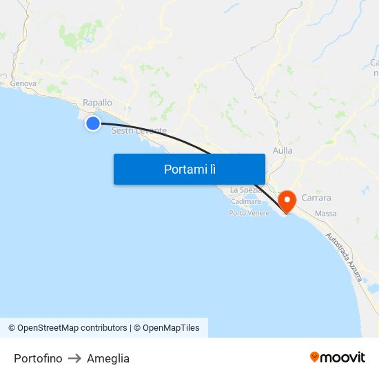 Portofino to Ameglia map