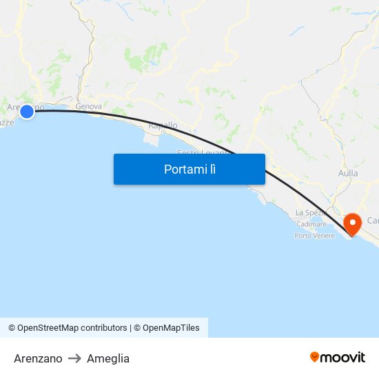 Arenzano to Ameglia map