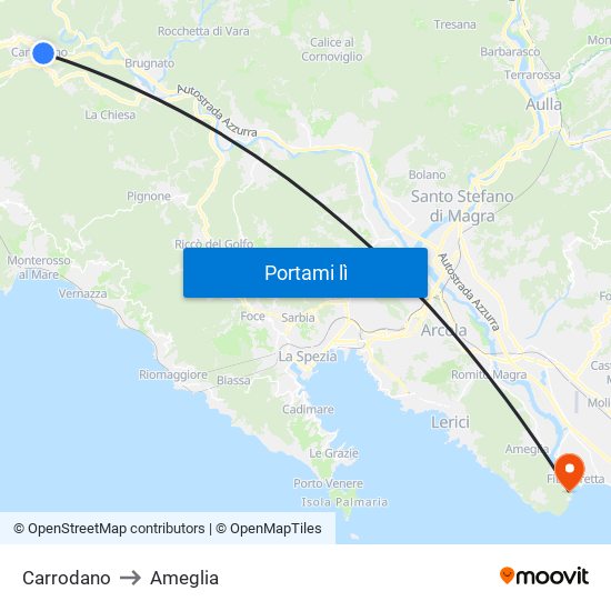 Carrodano to Ameglia map