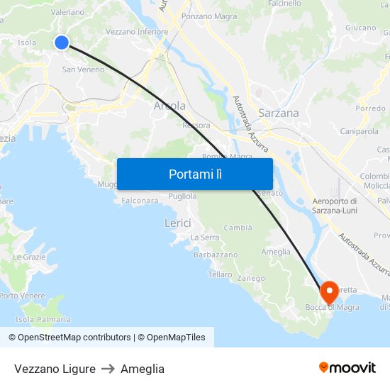 Vezzano Ligure to Ameglia map