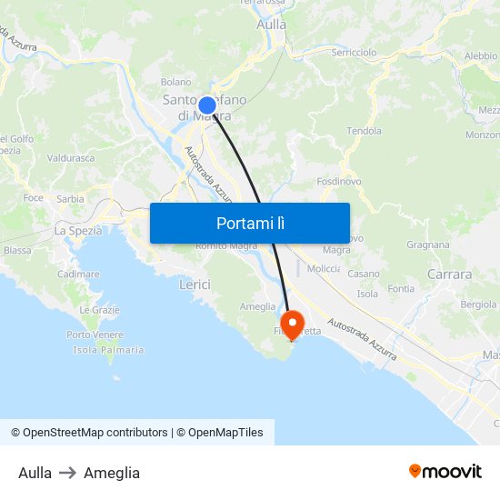 Aulla to Ameglia map
