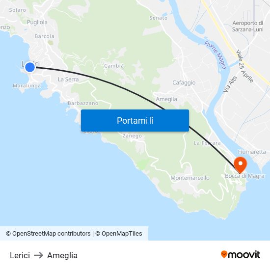 Lerici to Ameglia map