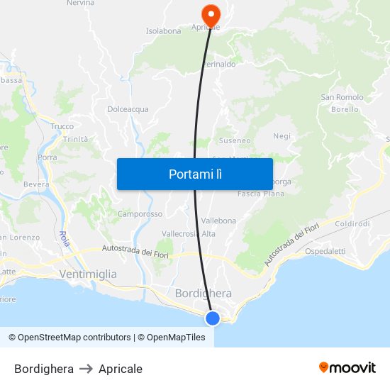 Bordighera to Apricale map