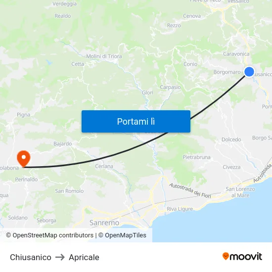 Chiusanico to Apricale map