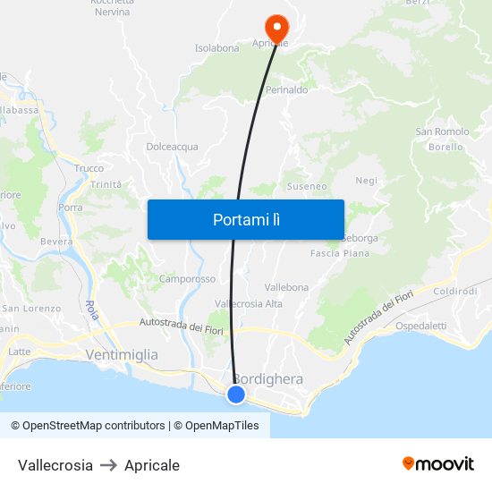 Vallecrosia to Apricale map