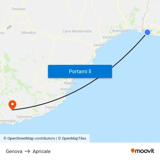 Genova to Apricale map
