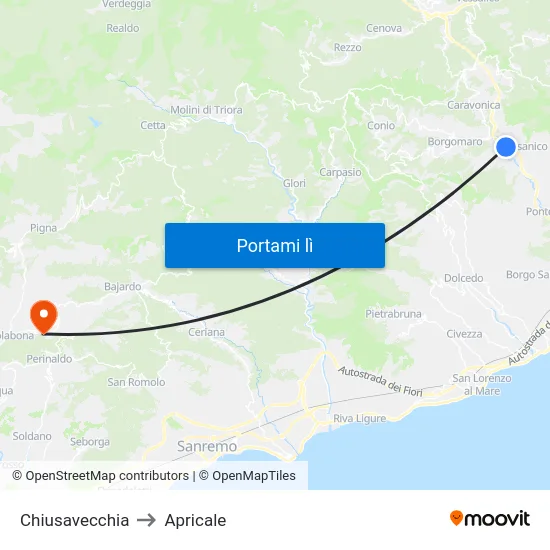 Chiusavecchia to Apricale map