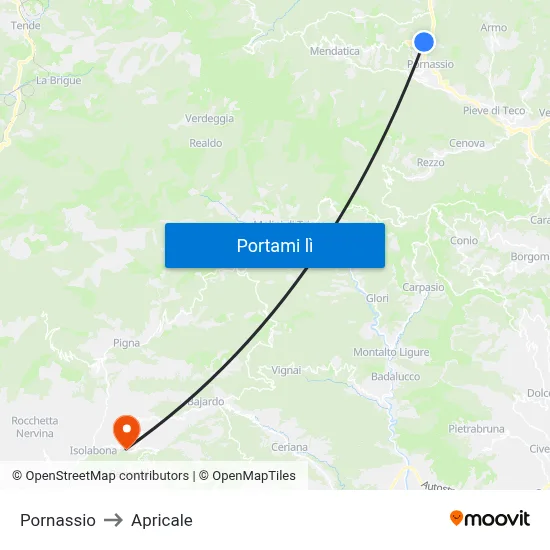 Pornassio to Apricale map