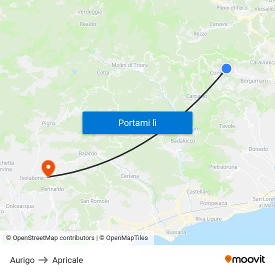 Aurigo to Apricale map