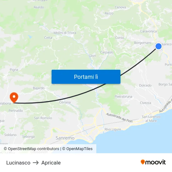 Lucinasco to Apricale map