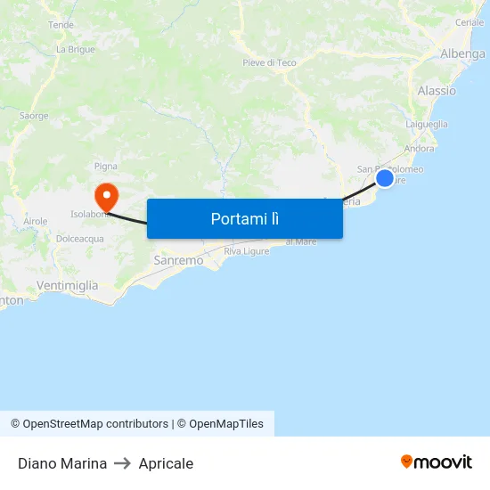 Diano Marina to Apricale map