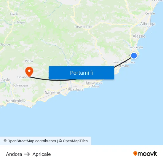Andora to Apricale map