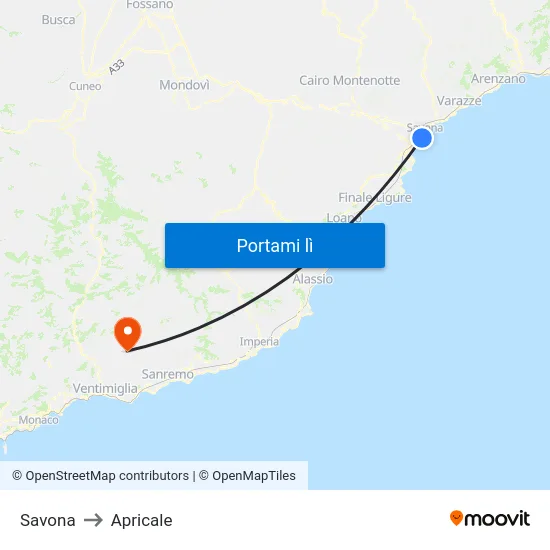 Savona to Apricale map