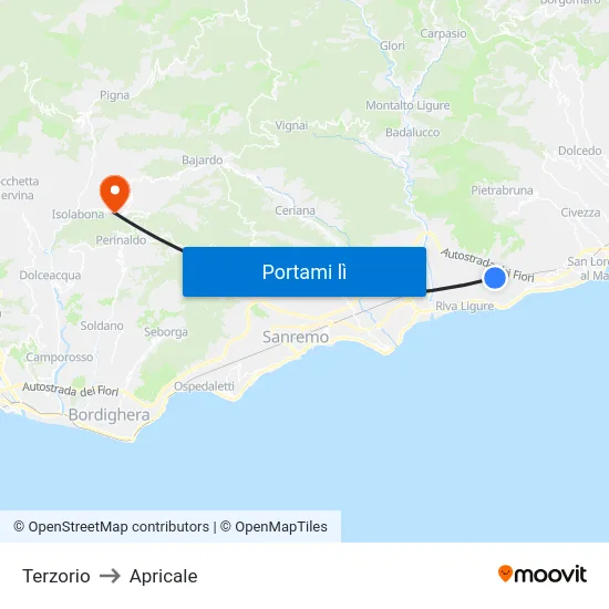 Terzorio to Apricale map
