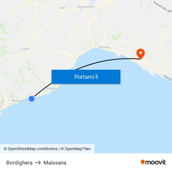 Bordighera to Maissana map