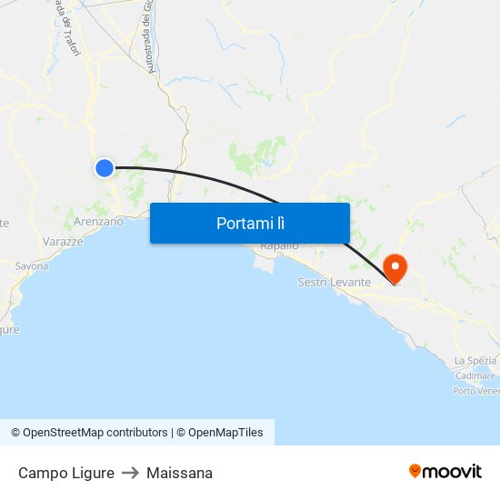 Campo Ligure to Maissana map