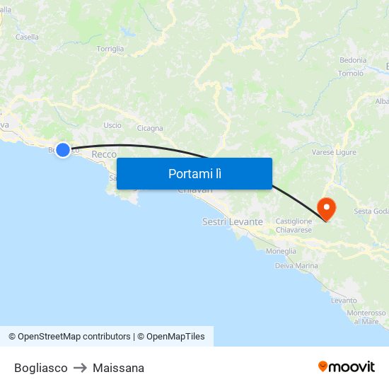 Bogliasco to Maissana map