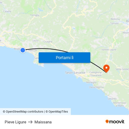 Pieve Ligure to Maissana map