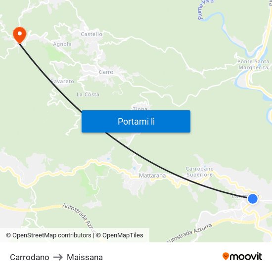 Carrodano to Maissana map