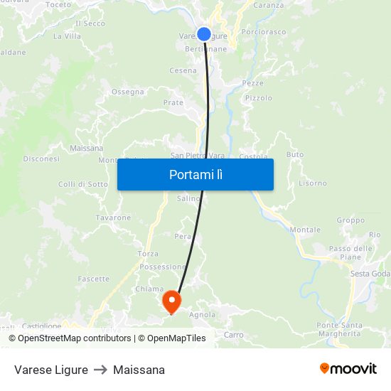 Varese Ligure to Maissana map