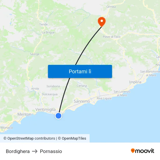 Bordighera to Pornassio map