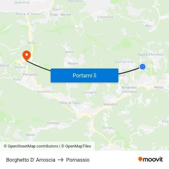 Borghetto D' Arroscia to Pornassio map