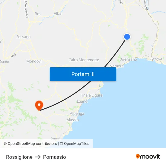 Rossiglione to Pornassio map