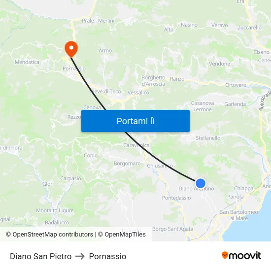 Diano San Pietro to Pornassio map