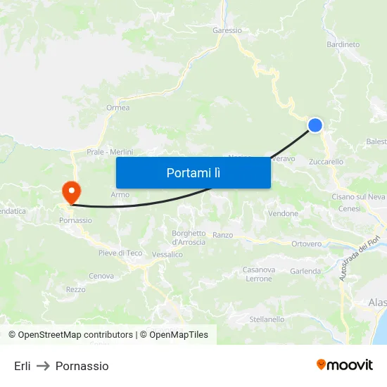 Erli to Pornassio map