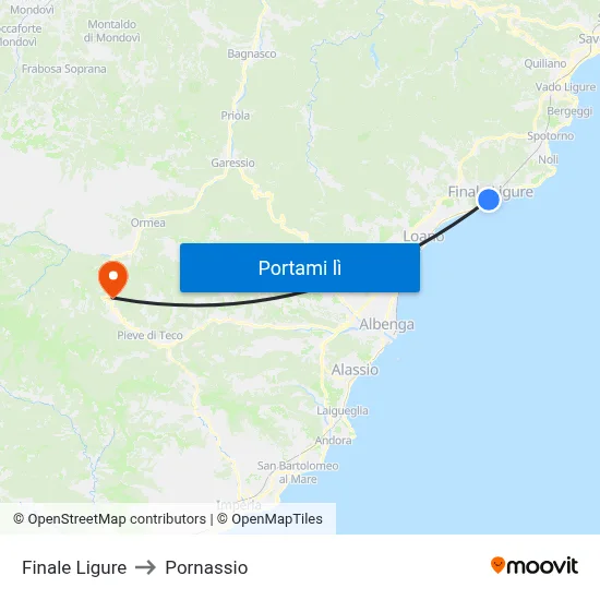 Finale Ligure to Pornassio map