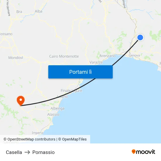 Casella to Pornassio map