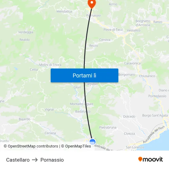 Castellaro to Pornassio map