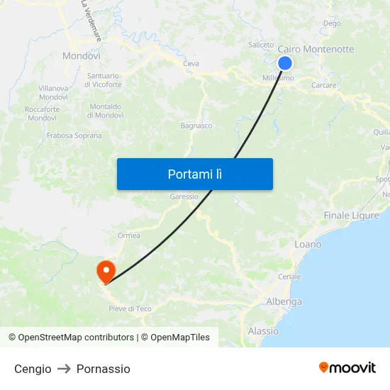 Cengio to Pornassio map