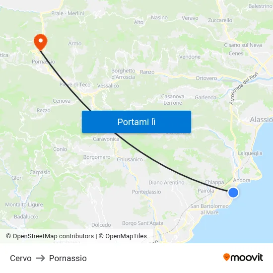 Cervo to Pornassio map