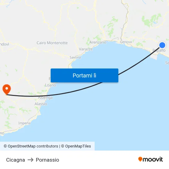 Cicagna to Pornassio map