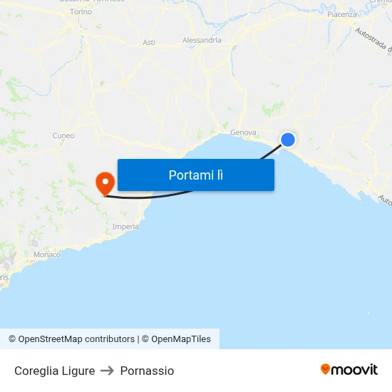 Coreglia Ligure to Pornassio map