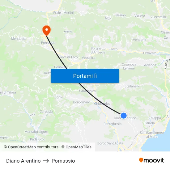Diano Arentino to Pornassio map