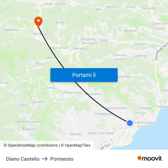 Diano Castello to Pornassio map