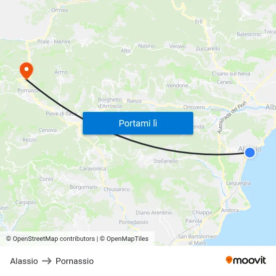 Alassio to Pornassio map