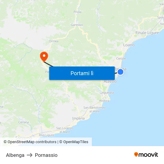 Albenga to Pornassio map
