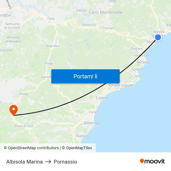 Albisola Marina to Pornassio map